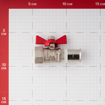 Кран шаровой латунный Valtec 16(пресс) x 1/2 ВР(г) для металлопластиковых труб бабочка прямой (VT.242.N.1604)