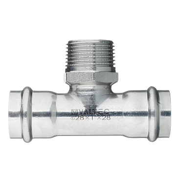 Тройник Valtec (VTi.933.I.280528) 28 мм х 3/4 НР(ш) х 28 мм нержавеющая сталь