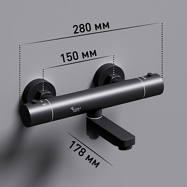 Смеситель для ванны Corsa Deco Thermo черный термостатический с коротким изливом без лейки (FTBR02SB)