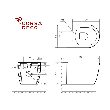 Унитаз подвесной Corsa Deco DX Rimless безободковый с сиденьем дюропласт микролифт (WHDX530RS)