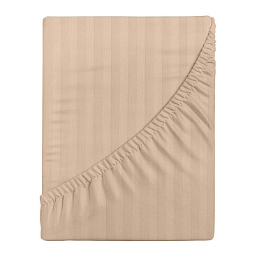 Простыня на резинке 160х200х30 см страйп-сатин бежевая Verossa Stripe