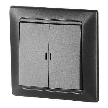 Выключатель Svet Стиль двухклавишный встраиваемый графит с подсветкой (EV 0365-9121)