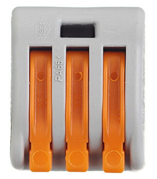 Клемма на 3 провода Wago 0,08-2,5 кв.мм с рычажками без пасты (50 шт.) (222-413/2651)