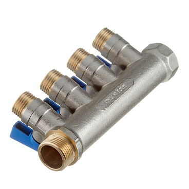 Коллектор Stout 3/4 ВР(г) х 4 выхода 1/2 НР(ш) ЕК х 3/4 НР(ш) с шаровыми кранами (SMB 6211 341204)