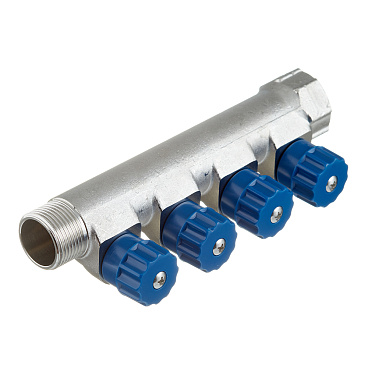 Коллектор Valtec 3/4 ВР(г) х 4 выхода 1/2 НР(ш) х 3/4 НР(ш) регулируемый (VTc.560.N.0504)