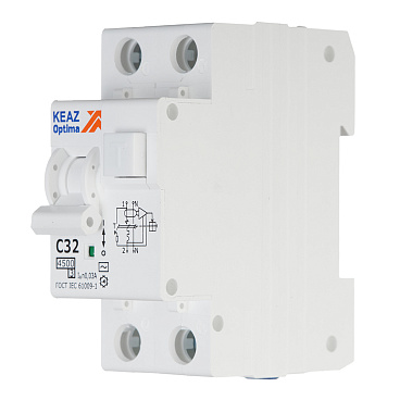 Автомат дифференциальный КЭАЗ OptiDin D63 32А 1P+N тип AC 30 мА 4,5 кА (328101)