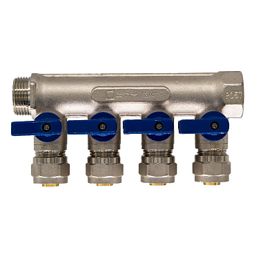 Коллектор 3/4 ВР(г) х 4 выхода 16 обж(ц) х 3/4 НР(ш) с шаровыми кранами (C4MP3416/10610)