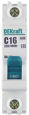 Автоматический выключатель модульный Dekraft BA-101 1P 16А тип C 4,5 кА 230/400 В (11054DEK)
