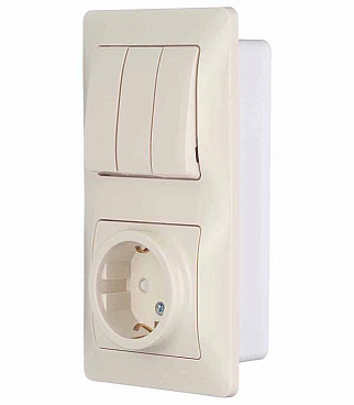 Блок выключатель и розетка Systeme Electric Glossa трехклавишный встраиваемый бежевый со шторками (GSL000278)