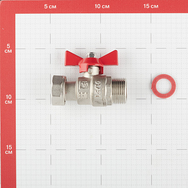 Кран шаровой латунный Valtec 3/4 ВР(г) х 3/4 НР(ш) проходной бабочка с накидной гайкой прямой (VT.260.N.0505)