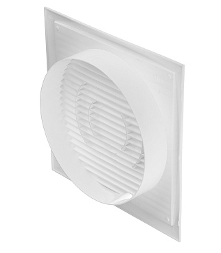 Решетка вентиляционная пластиковая торцевая Era РСФ 200х200 мм с фланцем d160 мм белая