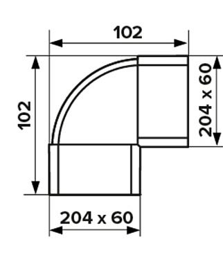 Колено вертикальное пластиковое для плоских воздуховодов 60х204 мм 90°