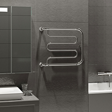 Полотенцесушитель водяной MyFrea ПМ-1 500х500 мм фокстрот с боковым подключением 500 мм с полкой хром