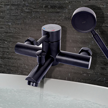 Смеситель для ванны ARGOtech Solid черный однорычажный с коротким изливом с лейкой (35-05 SOLID black)