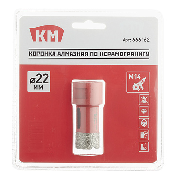 Коронка алмазная КМ по керамограниту d22 мм для УШМ (666162)