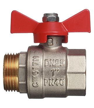 Кран шаровой латунный Valtec Base 1 ВР(г) х 1 НР(ш) бабочка прямой (VT.218.N.06)