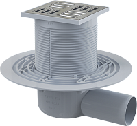 Сливной трап 105 × 105/50, подводка – боковая, решетка – нержавеющая сталь, гидрозатвор – комбиниров