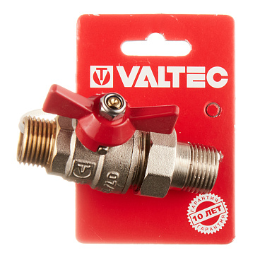 Кран шаровой латунный Valtec Base 1/2 НР(ш) х 1/2 НР(ш) бабочка с полусгоном прямой (VT.226.N.04)