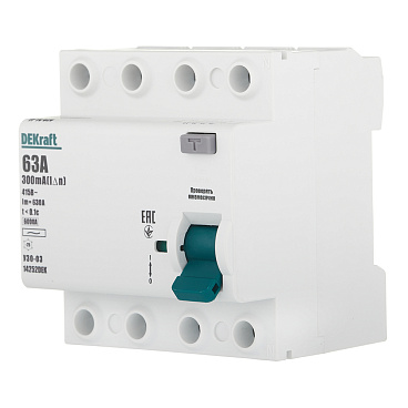 УЗО Dekraft УЗО-03 63А 3P+N тип AC 300 мА 6 кА компактное (14252DEK)
