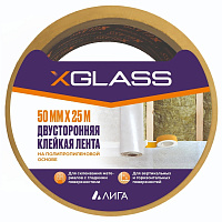 Лента клейкая монтажная X-Glass двусторонняя на полипропиленовой основе белая 50 мм 25 м