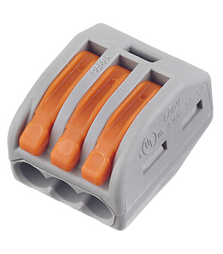 Клемма на 3 провода Wago 0,08-2,5 кв.мм с рычажками без пасты (50 шт.) (222-413/2651)