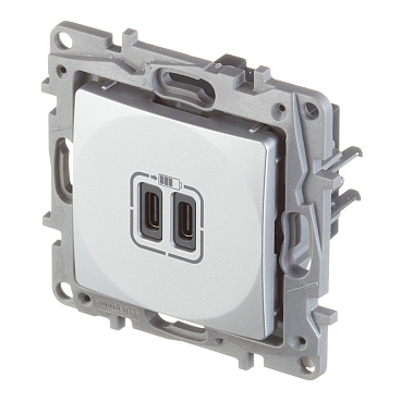 Розетка USB Legrand Etika встраиваемая алюминий 2хUSB Type-C (672435)