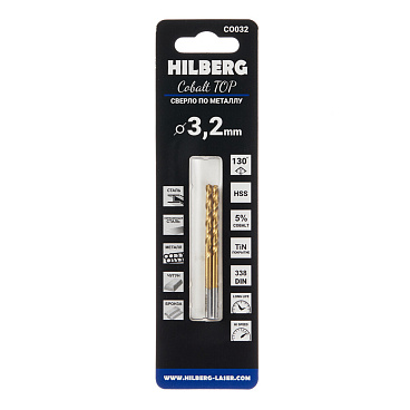 Сверло по металлу спиральное Hilberg 3,2х65 мм кобальтовое (2 шт.) (CO032)