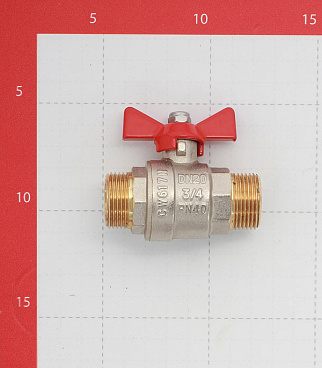 Кран шаровой латунный Valtec Base 3/4 НР(ш) х 3/4 НР(ш) бабочка прямой (VT.219.N.05)