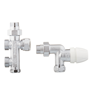 Узел регулирующий угловой Tiemme 1/2 НР(ш) х М24 НР(ш) для радиатора для двухтрубных систем (3370KIT)