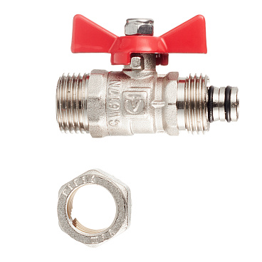 Кран шаровой латунный Valtec 16 обж(ц) х 1/2 НР(ш) для металлопластиковых труб бабочка прямой (VT.341.N.1604)