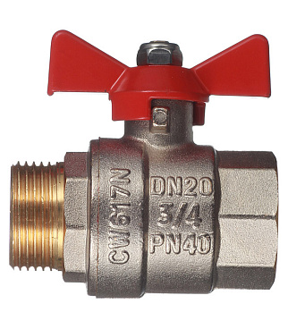 Кран шаровой латунный Valtec Base 3/4 ВР(г) х 3/4 НР(ш) бабочка прямой (VT.218.N.05)