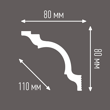 Плинтус потолочный из пенополистирола 80х80х2000 мм под натяжной потолок с возможностью светодиодной подсветки Плинтэкс I80/80SC