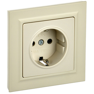 Розетка IEK Brite встраиваемая бежевая с заземлением со шторками (BR-R14-16-K10-F)