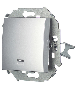 Выключатель Simon 15 одноклавишный встраиваемый алюминий с подсветкой (1591104-033)