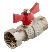Кран шаровой латунный Valtec 3/4 ВР(г) х 3/4 НР(ш) проходной бабочка с накидной гайкой прямой (VT.260.N.0505)