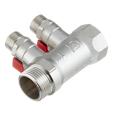 Коллектор Valtec 1 ВР(г) х 2 выхода 1/2 НР(ш) х 1 НР(ш) с шаровыми кранами (VTc.580.N.0602)