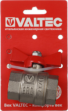 Кран шаровой латунный Valtec Base 1 ВР(г) х 1 ВР(г) бабочка прямой (VT.217.N.06)