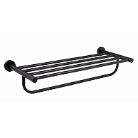 Полка для полотенец Zenfort 600х230 мм с дополнительной штангой на шуруп металл черная матовая (180066)