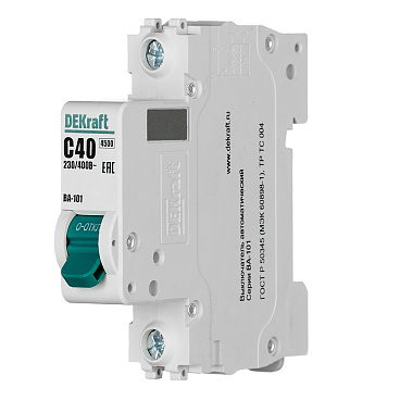 Автоматический выключатель модульный Dekraft ВА-101 1P 40А тип C 4,5 кА 220 В (11058DEK)