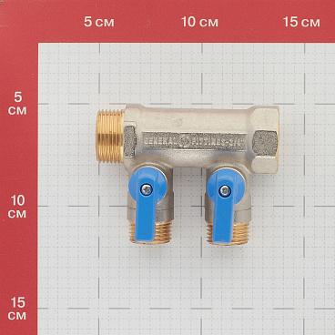Коллектор Stout 3/4 ВР(г) х 2 выхода 1/2 НР(ш) х 3/4 НР(ш) с шаровыми кранами (SMB 6211 341202)