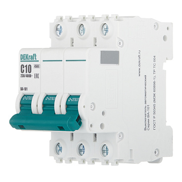 Автоматический выключатель модульный Dekraft BA-101 3P 10А тип C 4,5 кА 230/400 В (11077DEK)