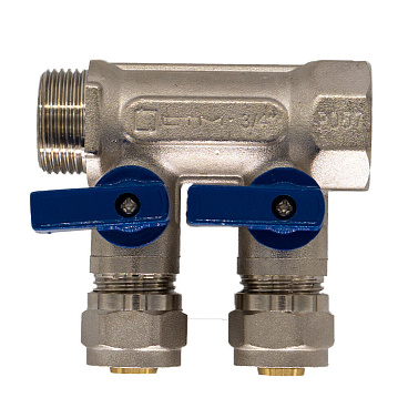 Коллектор 3/4 ВР(г) х 2 выхода 16 обж(ц) х 3/4 НР(ш) с шаровыми кранами (C2MP3416/17359)