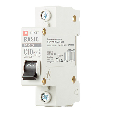 Автоматический выключатель модульный EKF Basic ВА 47-29 1P 10А тип C 4,5 кА 230 В (mcb4729-1-10C)