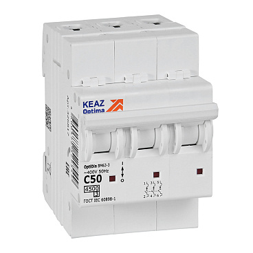 Автоматический выключатель модульный КЭАЗ OptiDin BM63 3P 50А тип C 4,5 кА 230/400 В (326817)