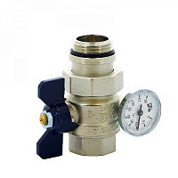 Кран шаровой латунный Tiemme 2120R 1 ВР(г) х 1 НР(ш) бабочка с термометром прямой (2120042/2120B2806R)