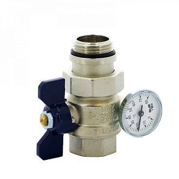 Кран шаровой латунный Tiemme 2120R 1 ВР(г) х 1 НР(ш) бабочка с термометром прямой (2120042/2120B2806R)