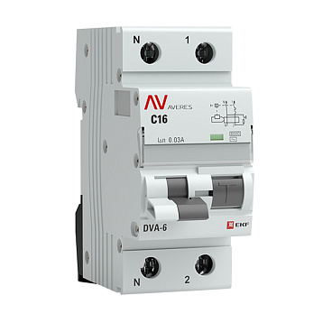 Автомат дифференциальный EKF Averes DVA-6 16А 1P+N тип AC 30 мА 6 кА (rcbo6-1pn-16C-30-ac-av)