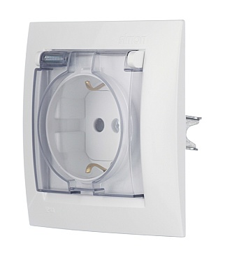 Розетка Simon 15 встраиваемая белая со шторками с крышкой (1590450-030)