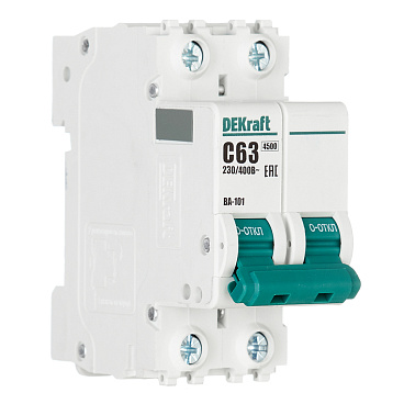 Автоматический выключатель модульный Dekraft ВА-101 2P 63А тип C 4,5 кА 220 В (11072DEK)