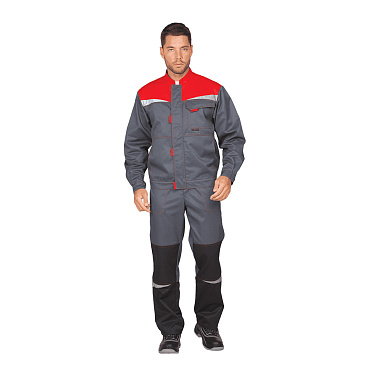 Костюм мужской защитный ГК Спецобъединение КМ-10 52-54 рост 182-188 см серо-красный/черный